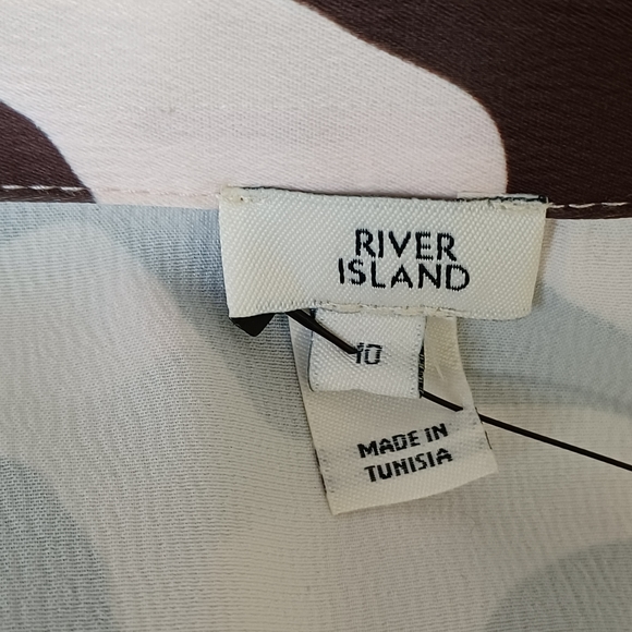 River Island Swirl Wavy Cream Brown Shirt Dress 6 See Pics for SmallDefects NWOT - Picture 4 of 16